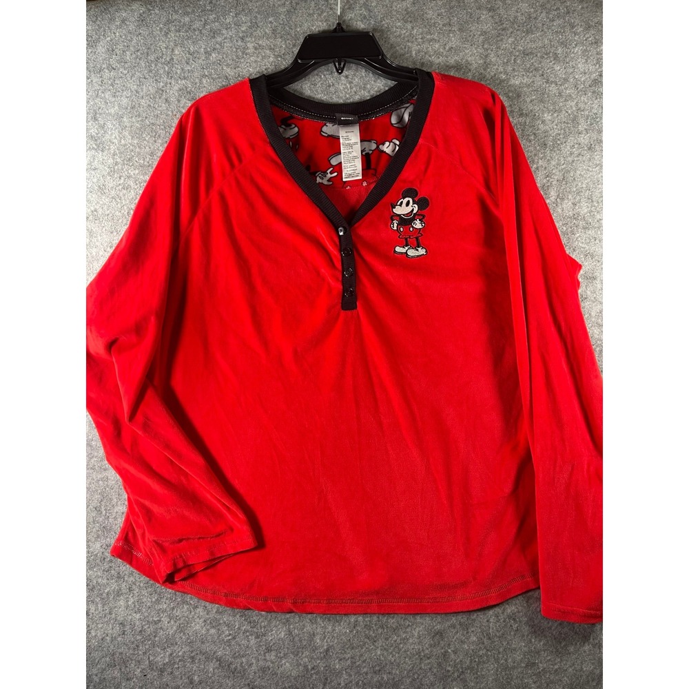 Disney Mickey Mouse Pajama Top Red Fleece Henley Sleepwear XL‎ 16-18 LZ49948SC